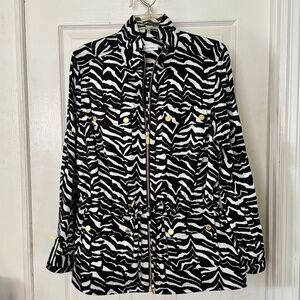 Calvin Klein Linen Jacket Zebra Striped Unlined Convertible Sleeves